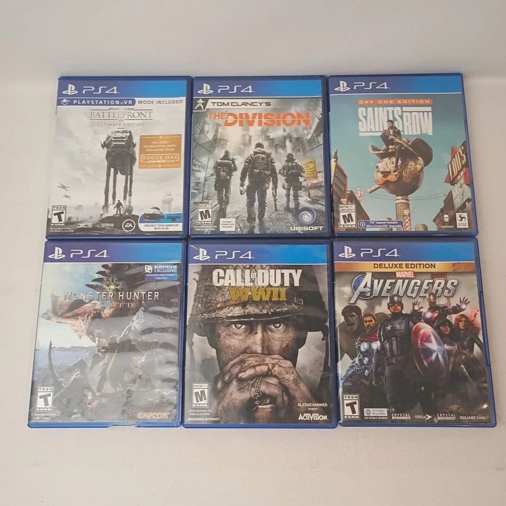 PS4 Game Lot of 6. CIB: Battlefront, Call of Duty WWII, Avengers, Saints Row,...